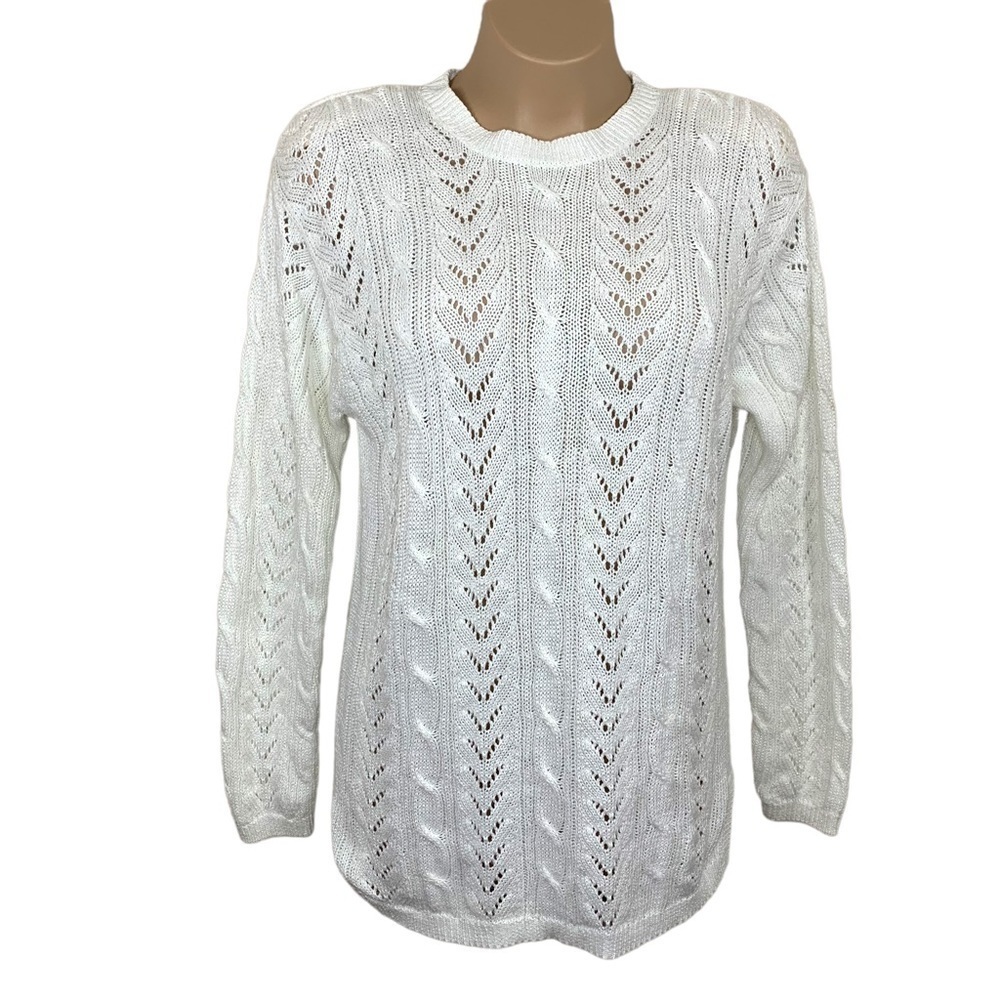 Large Vintage White Glitter 80s Shoulder Pads Long Sleeve Coastal Long Sleeve